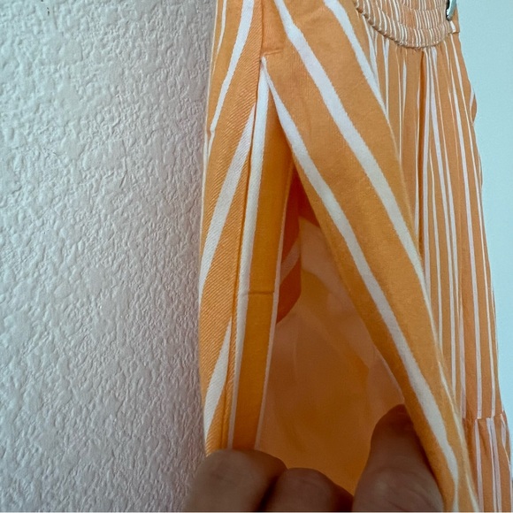 Pact Sunset Light Gauze Pull-On Citrus Stripe Tiered Midi Skirt SZ Large - Picture 9 of 15